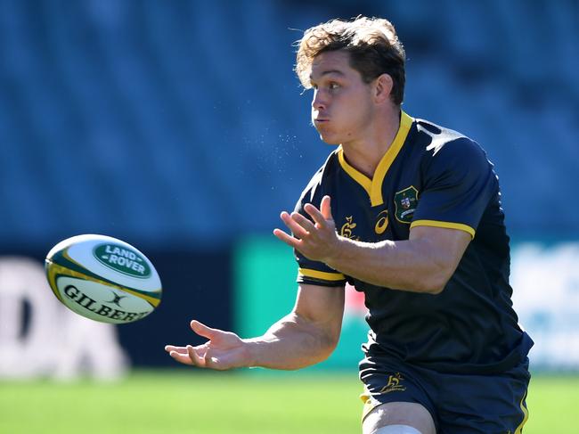 Michael Hooper does some ball work during the Captains Run. Picture: AAP