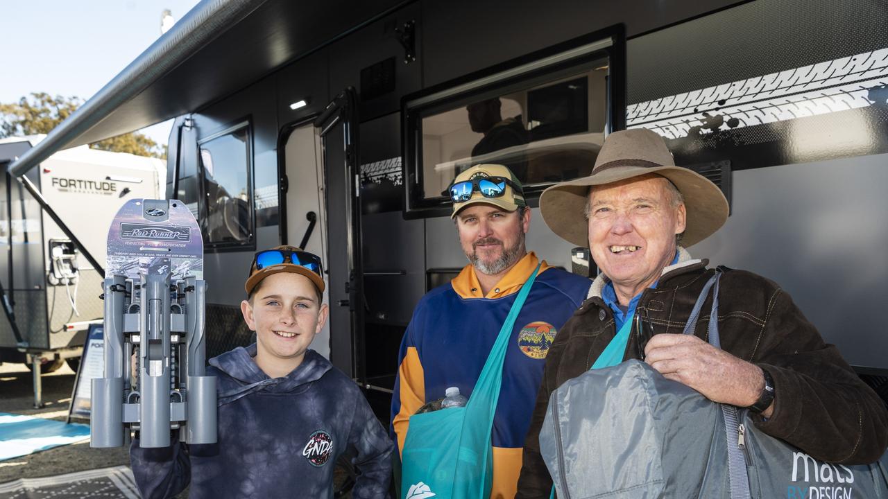 At the Queensland Outdoor Adventure Expo are (from left) Levi Rea, Adam Rea and Rob Rea at the Toowoomba Showgrounds, Saturday, July 30, 2022. Picture: Kevin Farmer