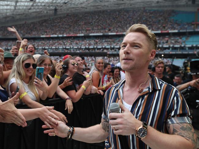 Ronan Keating getting up close and personal with the audience. Picture: Getty Images