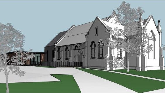 What it could look like … view of the church from Beecroft Rd with the proposed extension at its rear.