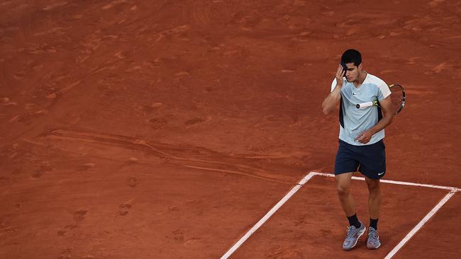 Carlos Alcaraz of Spain looks dejected after losing match point against Alexander Zverev. Picture: Getty