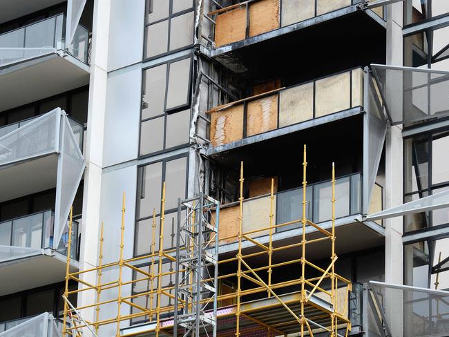 The fire damaged Lacrosse apartment building in Melbourne. Picture: Steve Tanner