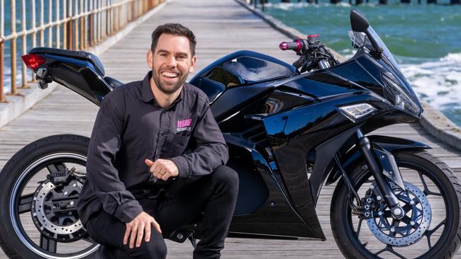 Braaap Motorcycles founder, Brad Smith, with the new MotoE electric motorcycle. Picture: Jay Town