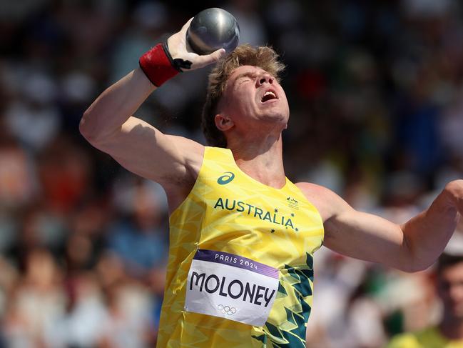 PARIS, FRANCE - AUGUST 02: Ashley Moloney of Team Australia competes during the Men's Decathlon Shot Put on day seven of the Olympic Games Paris 2024 at Stade de France on August 02, 2024 in Paris, France. (Photo by Michael Steele/Getty Images)