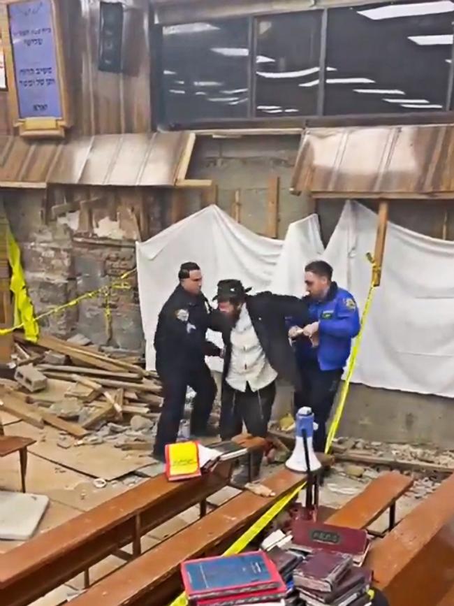 A group of Hasidic Jewish worshippers riot against police officers who were called to inspect a secret tunnel dug under a Brooklyn Synagogue. Source: X