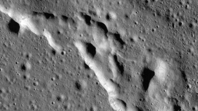 An image of wrinkle ridges in the moon surface taken by NASA this week. Picture: NASA/AFP