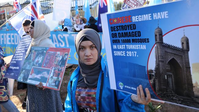 Protesters outside the South Australian Chinese consulate in Adelaide. Picture: NCA NewsWire / David Mariuz