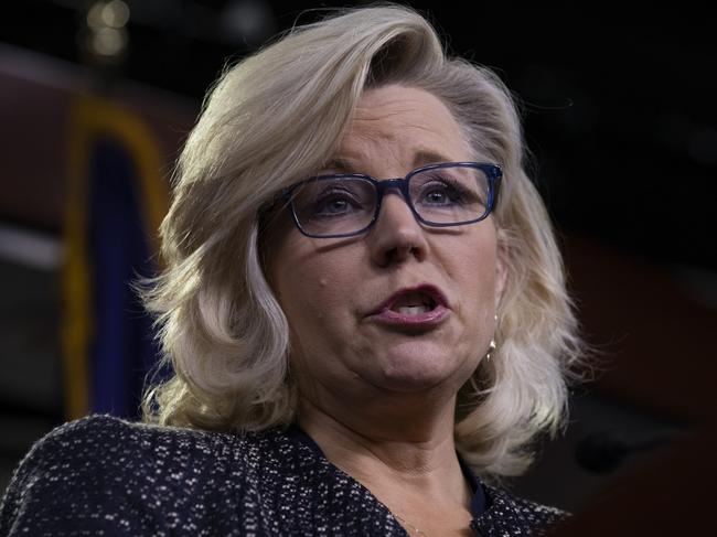 Representative Liz Cheney, Republican of Wyoming, speaks with reporters after a press conference on Capitol Hill in Washington, DC on February 6, 2019. Credit: Alex Edelman / CNP/Sipa USA.