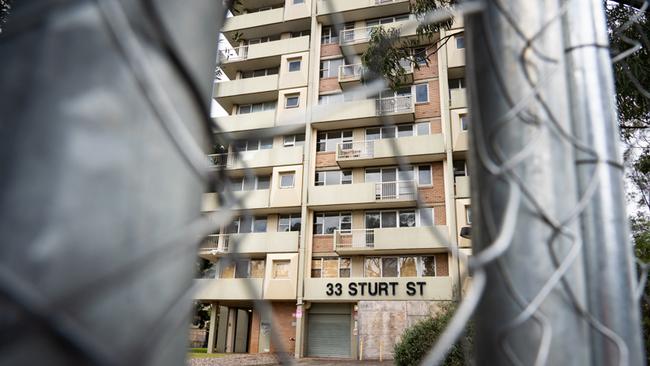 Hundreds of empty apartments remain gated off on Sturt St, Telopea. Photo: Tom Parrish