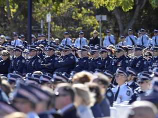 The funeral of Senior Constable Brett Forte at USQ's Clive Berghofer Recreation Centre, Wednesday, June 7, 2017. Picture: Kevin Farmer