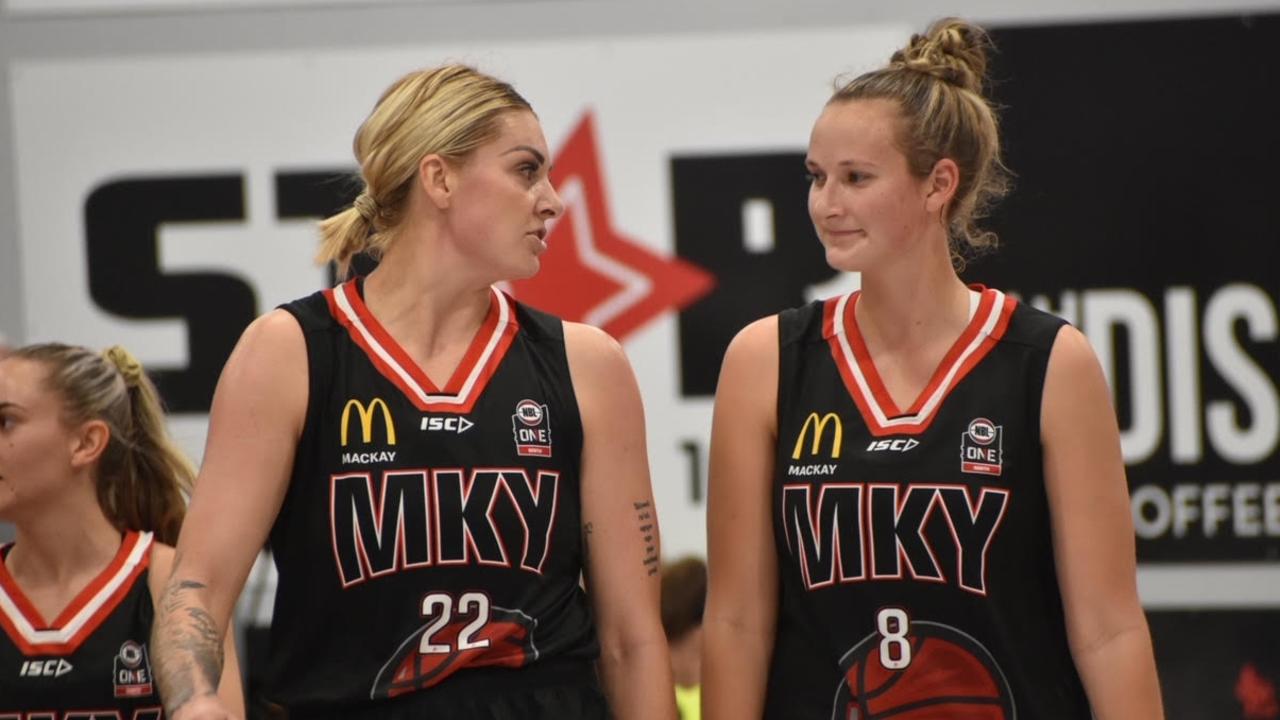 Cayla George (L) and Chelsea Brook for Mackay Meteorettes. Picture: Matthew Forrest