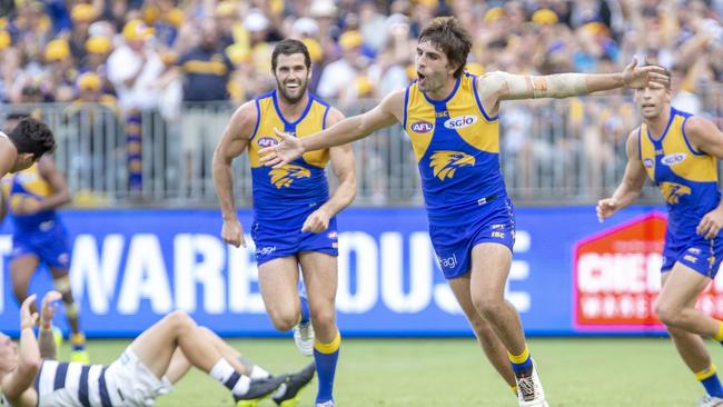 West Coast's Andrew Gaff celebrates a goal. Pic: AAP