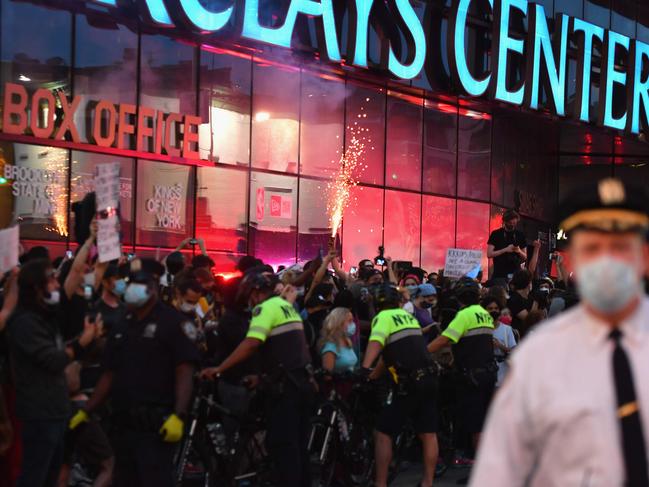Protesters gather during a 