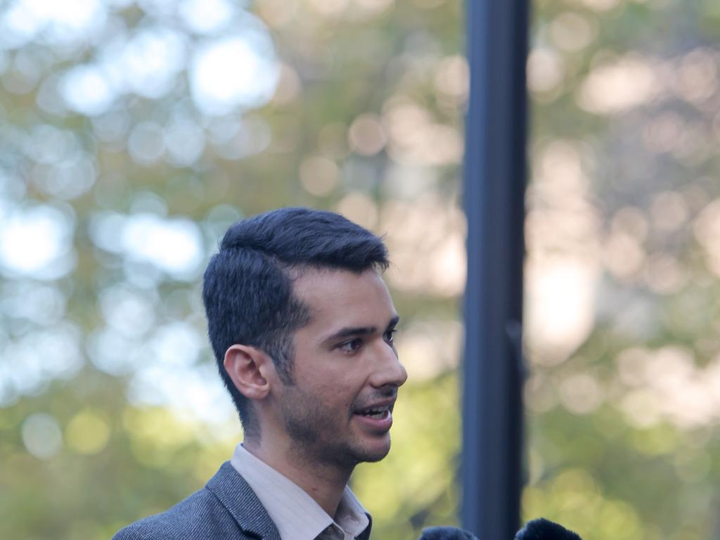 Multicultural Council of Tasmania chairperson Waqas Durrani speaks at Hobart's vigil for Christchurch at Franklin Square. Picture: PATRICK GEE