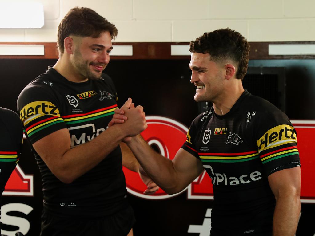 Mav Geyer has been putting Nathan Cleary’s shoulder to the test. Picture: NRL Photos