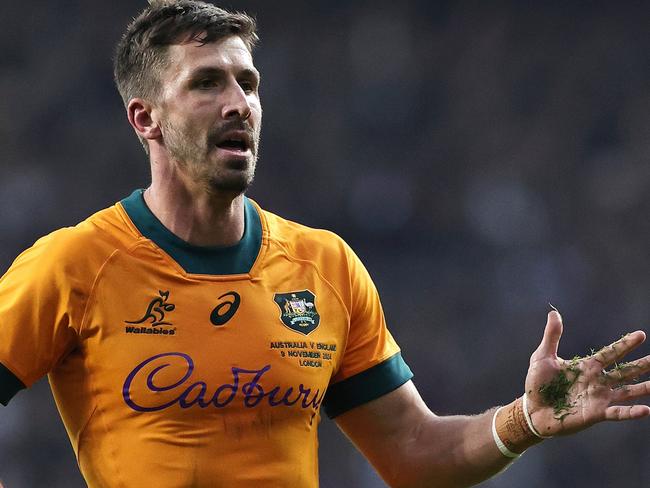 LONDON, ENGLAND - NOVEMBER 09:  Jake Gordon of Australia looks on during the Autumn Nations Series 2025 match between England and Australia at Allianz Twickenham Stadium on November 09, 2024 in London, England. (Photo by David Rogers/Getty Images)