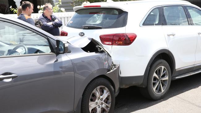 A car collided with a stationary car and shunted it into another in a crash in George Street. Picture: Alan Barber