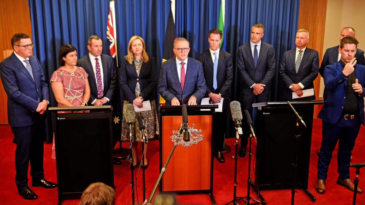 Mr McGowan, third from left, at the last national cabinet meeting. Picture: NCA NewsWire / John Gass