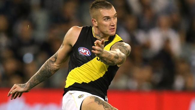 Dustin Martin is a free agent at the end of the season and his contract is a hot topic. Picture: Wayne Ludbey