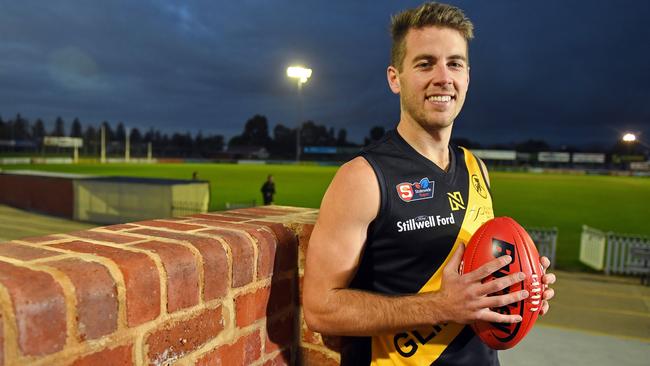 Glenelg captain Chris Curran finally plays his 100th game in the clash against Port Adelaide at Glenelg Oval on Sunday. Picture: Tom Huntley