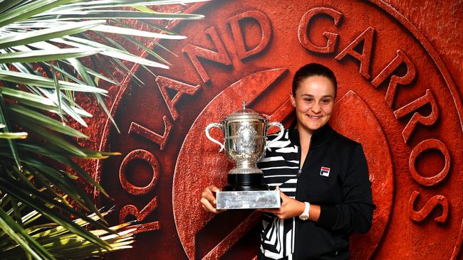 Australia’s Ash Barty celebrates her victory at the French Open in June. Picture: Getty Images