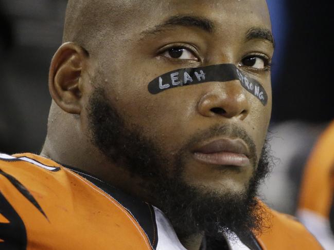 FILE - In this Oct. 5, 2014, file photo, Cincinnati Bengals defensive tackle Devon Still (75) watches the offensive unit perform against the New England Patriots in the second half of an NFL football game in Foxborough, Mass.The Bengals defensive tackle will have his 4-year-old daughter, Leah, watching from a seat at Paul Brown Stadium on Thursday night, Nov. 6, 2014, when Cincinnati (5-2-1) hosts the Cleveland Browns (5-3). The girl is being treated for cancer. (AP Photo/Stephan Savoia, File)