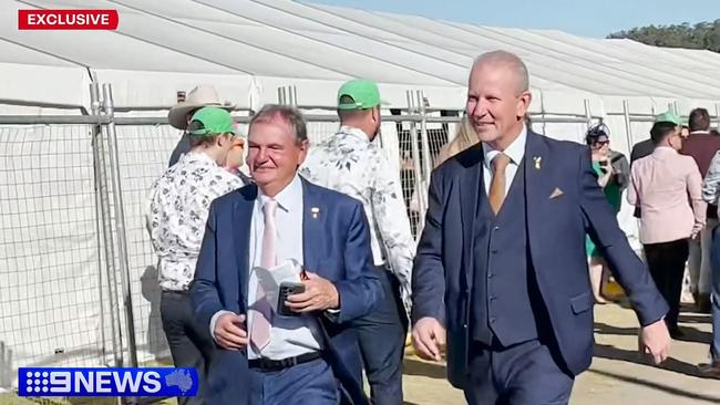 Paul Pisasale spent time with Queensland Police Union boss Ian Leavers at the Ipswich Cup. Source: 9NEWS.