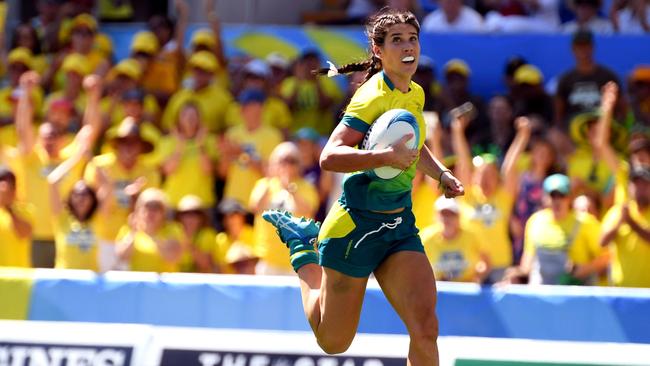 Charlotte Caslick long passing gives the Australian team a weapon that few can match. Picture: AFP