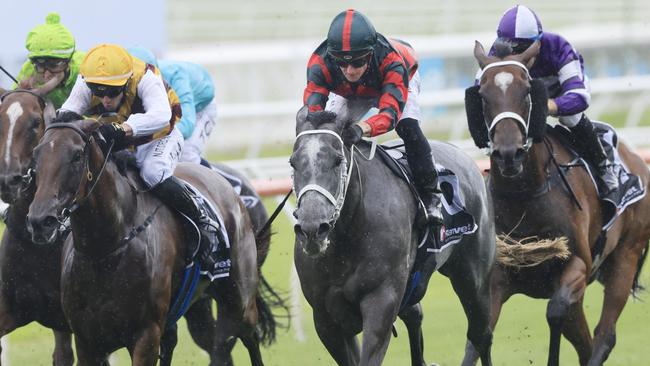 April Rain (red and green) looks a good chance despite her wide draw. Picture: Getty Images