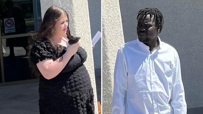 Majok Chol &amp; Alexis Hinton outside Beenleigh Magistrates' Court. Picture: Elliott Turner