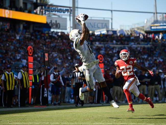 Wide receiver Keenan Allen #13 catches a pass from Chargers quarterback Philip Rivers. Picture: Getty