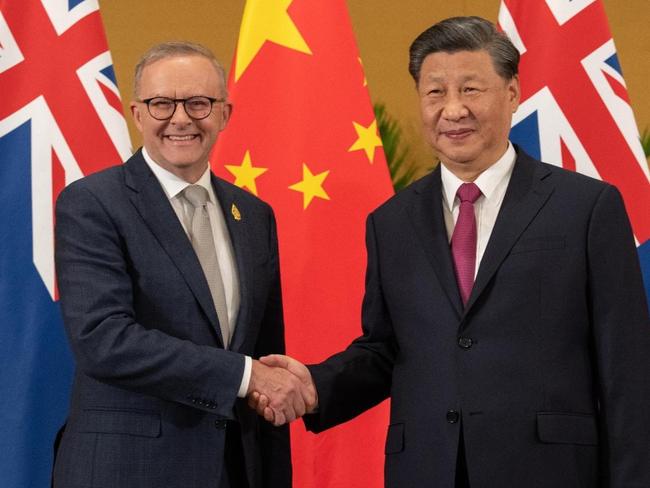 Australia's Prime Minister Anthony Albanese meets China's President Xi Jinping in a bilateral meeting during the 2022 G20 summit in Nusa Dua, Bali, Indonesia, Tuesday, November 15, 2022. Picture: Twitter