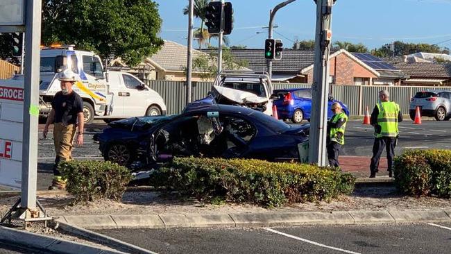 A man in his 20s has been taken to hospital in a critical condition after a crash on Nicklin Way near the junction of Moondara Drive at Wurtulla. Picture: Aisling Brennan