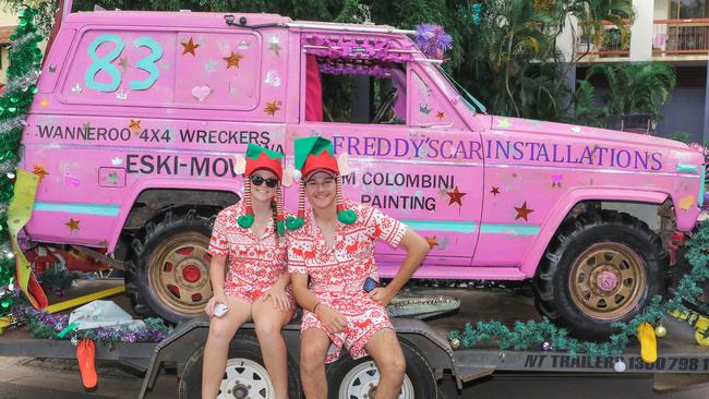 Chantell Fisher and Hamish Niemeier in the annual Christmas Pageant and Parade down the Esplanade and Knuckey Streets. Picture: Glenn Campbell