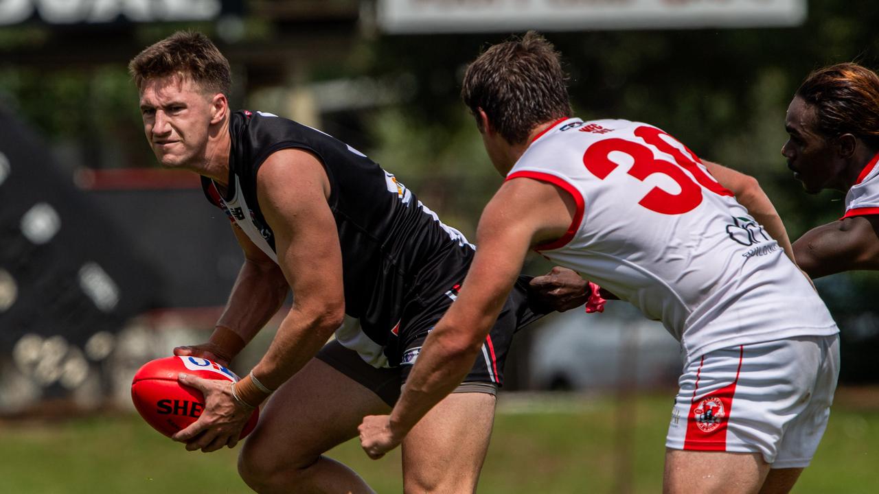 Jordan Johnston playing in the Southern Districts vs Waratah match in Round 13 of the 2024-25 NTFL season. Picture: Pema Tamang Pakhrin