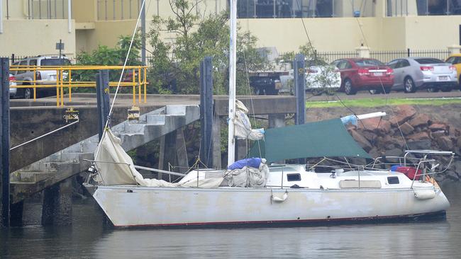 Boat-owner Wayne George is angry with boats overstaying the 40 minute limit on the public dock on the opposite side of the creek from Flinders Street. There is one particular yacht which is causing hassle (pictured). PICTURE: MATT TAYLOR.