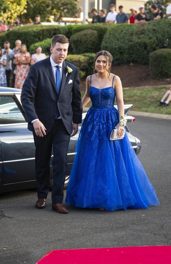 Graduate Josephine Dezdjek and partner Harrison Kiehne arrive at Mary MacKillop Catholic College formal at Highfields Cultural Centre, Thursday, November 14, 2024. Picture: Kevin Farmer