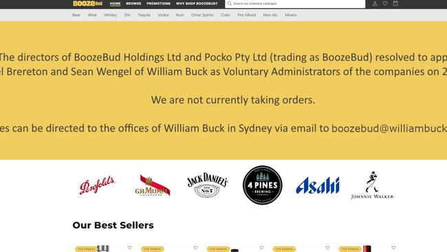 BoozeBud announced its collapse on the website. Picture: BoozeBud