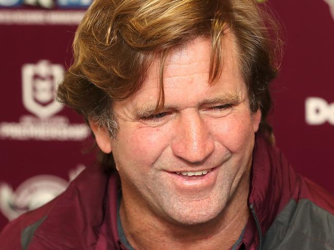 Manly head coach Des Hasler speaks to the media after the Round 3 NRL match between the Manly Sea Eagles and New Zealand Warriors at Christchurch Stadium in Christchurch, New Zealand, Saturday, March 30, 2019. (AAP Image/Martin Hunter) NO ARCHIVING, EDITORIAL USE ONLY