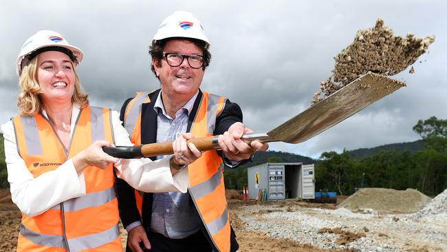 Health Minister Shannon Fentiman and Townsville Hospital and Health Service CEO Kieran Keyes turn the sod on the $530 million Townsville University Hospital expansion. Picture: Shae Beplate.