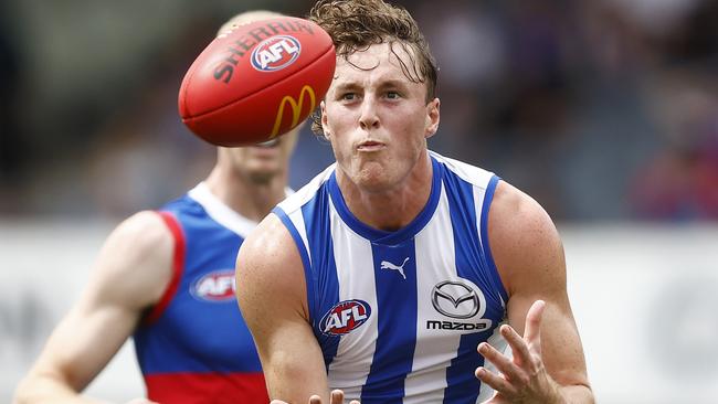 Nick Larkey kicked three goals for the Kangaroos. Picture: Getty Images