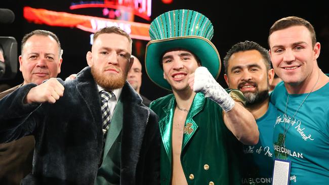 Conor McGregor and Michael Conlan after his TKO win over Tim Ibarra at Madison Square Garden in March. Picture: AFP