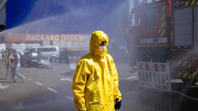 Rescue workers and other emergency personnel take part in drills to prepare for an incident at Zaporizhzhia. Picture: Dimitar Dilkoff / AFP)