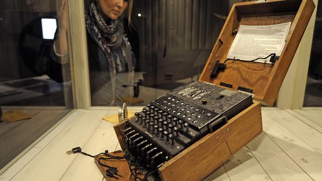 An original German ENIGMA cipher machine at the spy museum in Oberhausen, Germany.