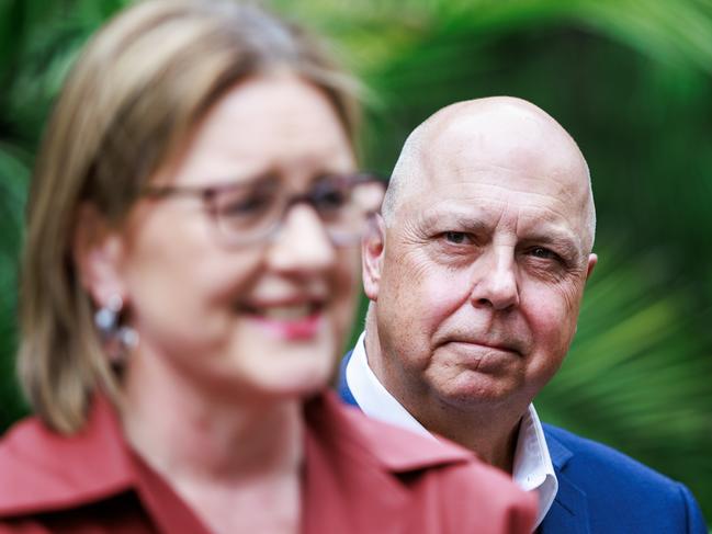 Treasurer Tim Pallas announces his retirement during a press conference with Premier Jacinta Allan. Picture: Aaron Francis