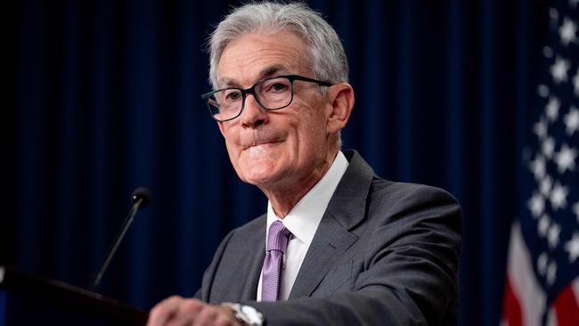 Federal Reserve chairman Jerome Powell takes a question from a reporter at a news conference following a Federal Open Market Committee meeting on Wednesday. Picture: Andrew Harnik/Getty Images/AFP