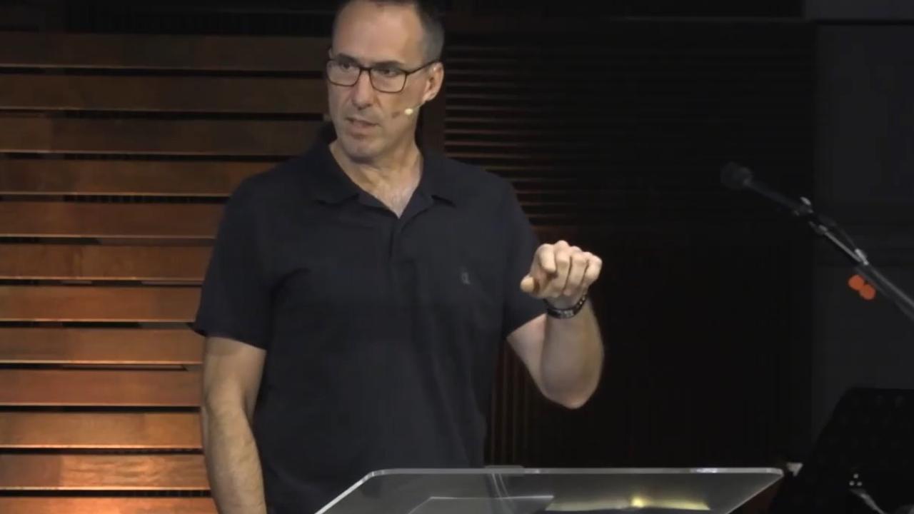 Lead pastor Peter Sondergeld speaking about Frances Crawford during a sermon at the church on October 6.