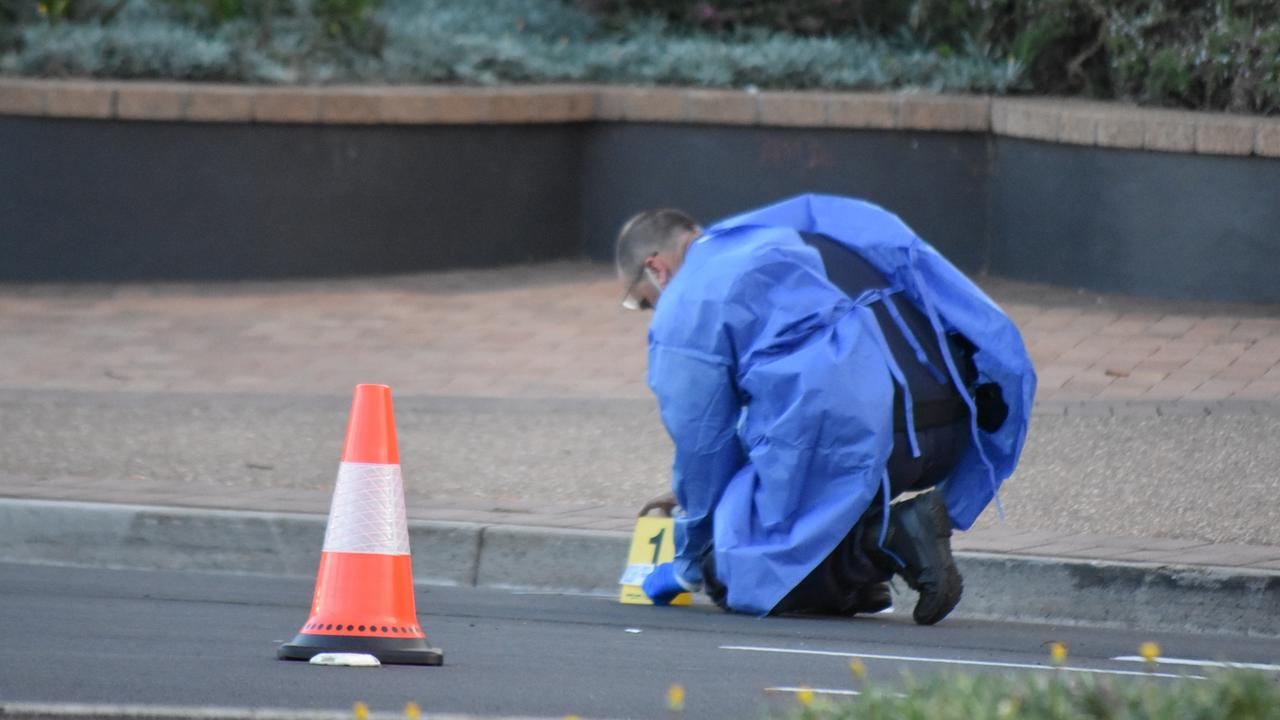 The crime scene after Toowoomba man Robert Brown was pushed and killed while waiting for a taxi at Grand Central Shopping Center in February 2023. Picture: Peta McEachern