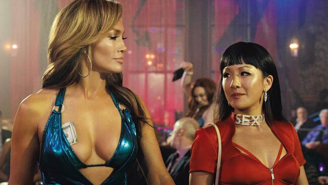 Jennifer Lopez and Constance Wu in Hustlers.