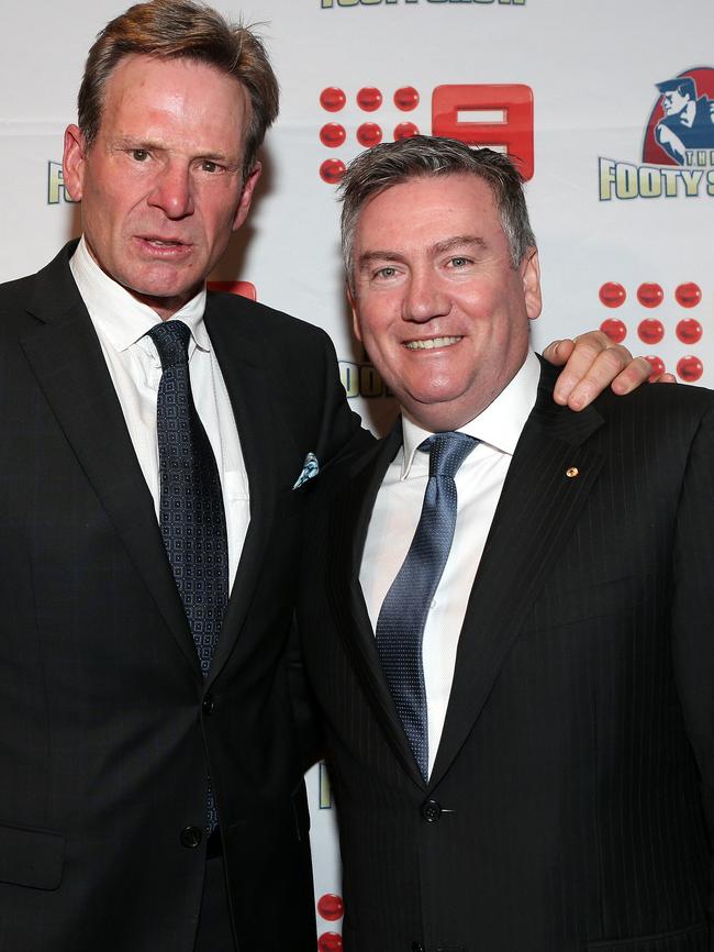 Sam Newman and Eddie McGuire at <i>The Footy Show</i>’s 21st birthday. Picture: Julie Kiriacoudis